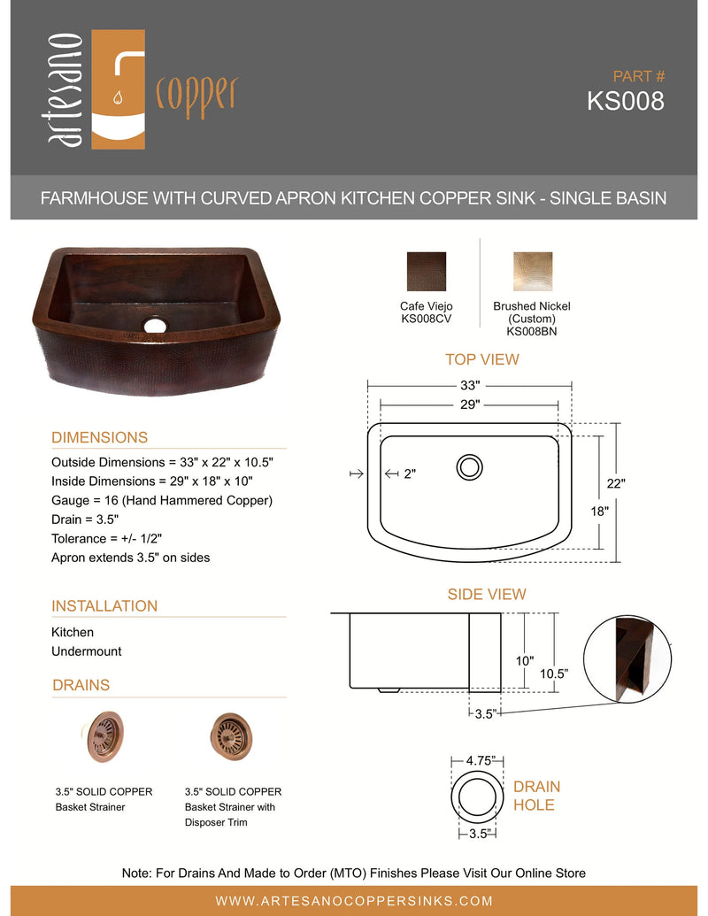 Kitchen Copper Sink - FARMHOUSE