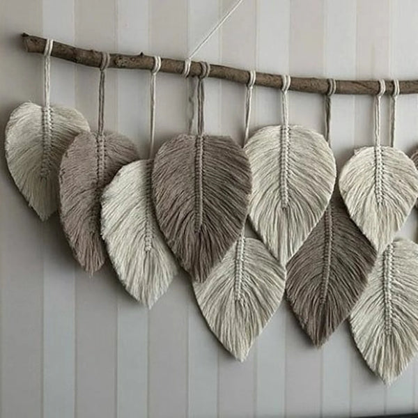 Feather, Leaves, Macrame Wall Hanging