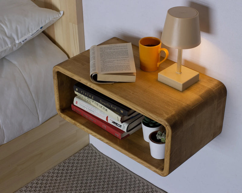 Oak Colored Floating Nightstand Wood Bedside Tables Mid